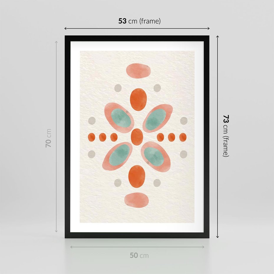 Plakat w ramie 50x70 - Symfonia Natury - abstrakcyjne plamy w odcieniach pomarańczowym, kropki plamki - rama czarna