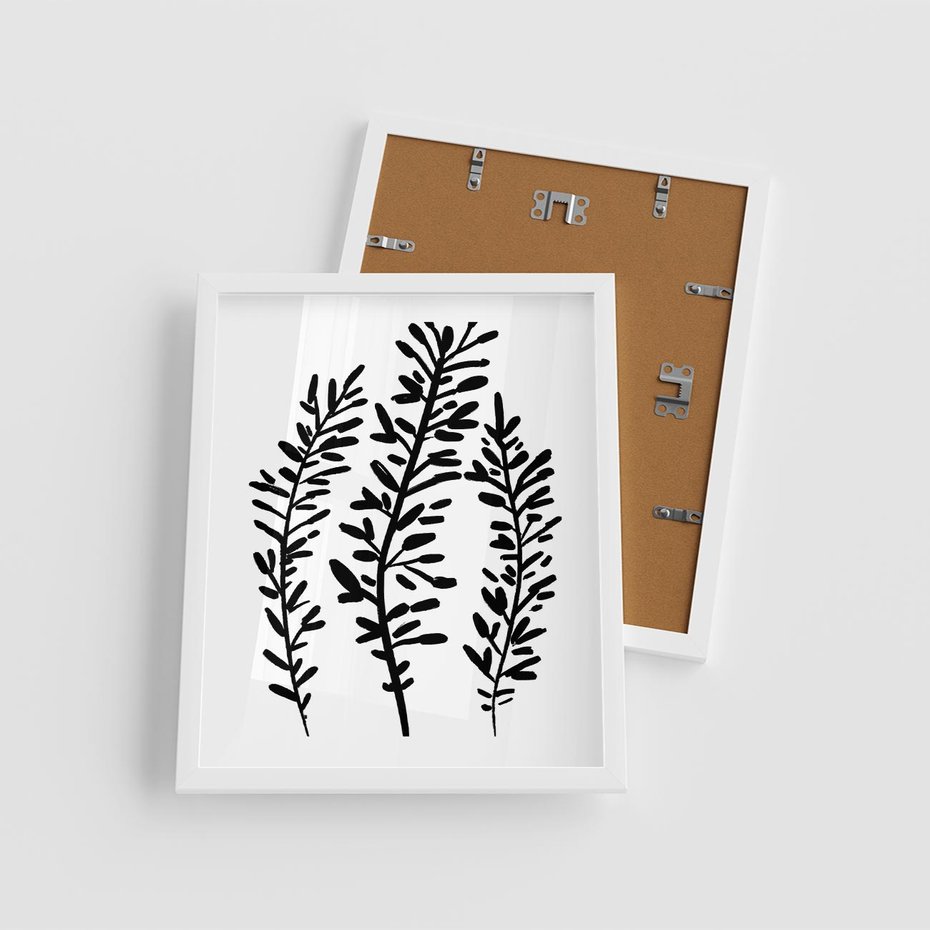 Plakat w ramie 40x50 - Spokojne Wiatrem Uginane - szkic, czarno biały - rama biała