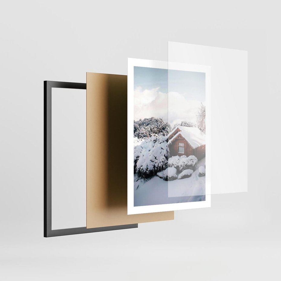 Plakat w ramie 50x70 - Zimowa Idylla w Górach - zima w górach, ośnieżone góry - rama czarna