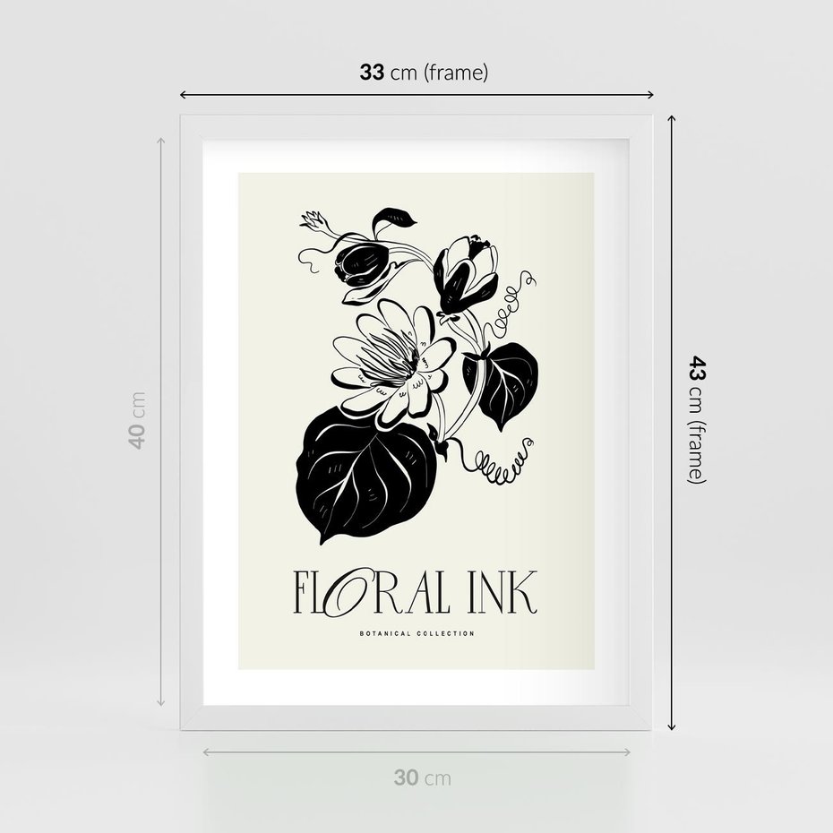 Plakat w ramie 30x40 - Odbicie kwiatowych chwil - kwiaty, typografia - rama biała