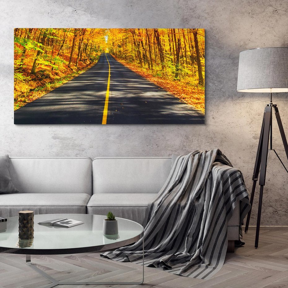 Obraz na płótnie 140x70 - Droga przez jesienny las - droga, las
