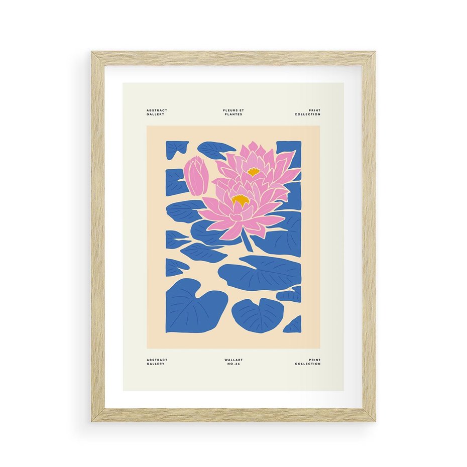 Plakat w ramie 50x70 - Rozświetlone Odbicia - lilie wodne, pastelowe kolory - rama drewno