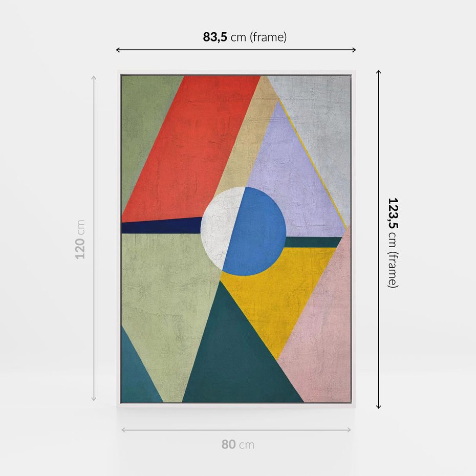 Obraz w ramie 80x120 - Taniec Subtelnych Odbić - abstrakcyjne geometryczne kształty, olejny obraz - rama biała