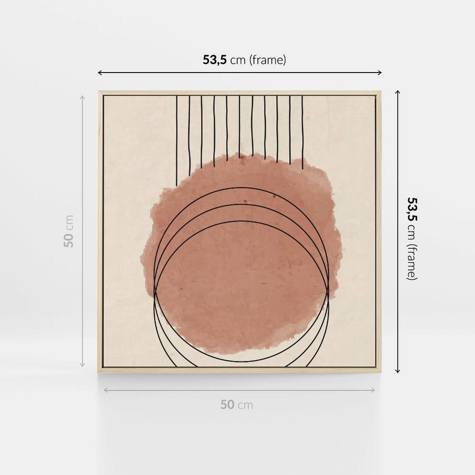 Obraz w ramie 50x50 - Migotliwe Kontury - akwarelowa plama, geometryczne szkicowane kształty - rama drewno