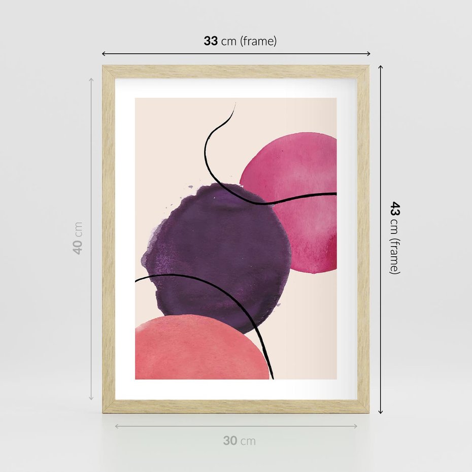 Plakat w ramie 30x40 - Migotliwe Widzenia - abstrakcyjne akwarelowe plamy, nieregularne linie - rama drewno