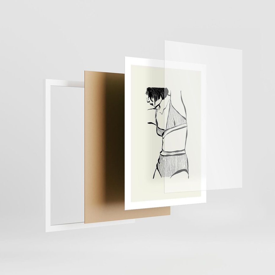 Plakat w ramie 50x70 - Minimalistyczny Urok - szkic, kobieta w bieliźnie - rama biała