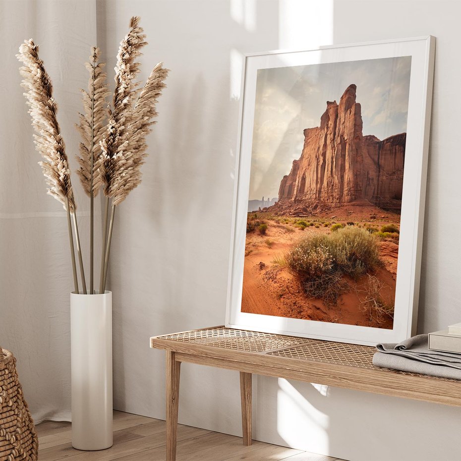 Plakat w ramie 50x70 - Pejzaż pustynnego kanionu - pustynia, kanion - rama biała