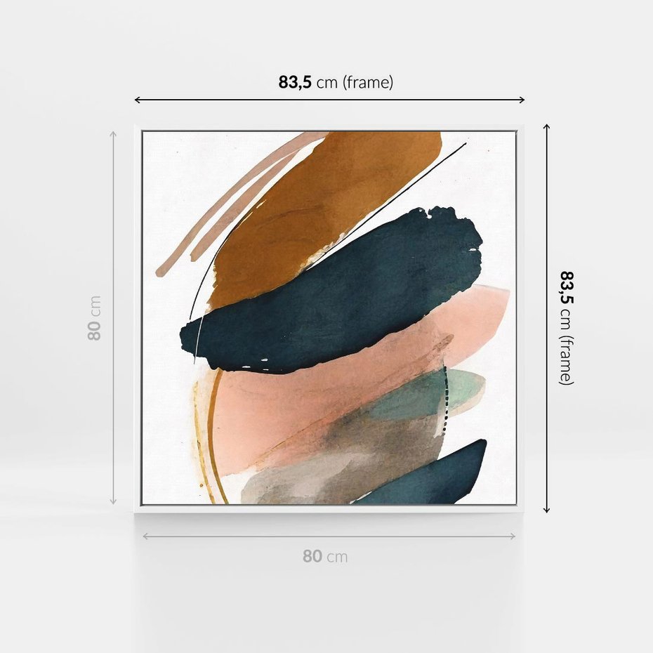 Obraz w ramie 80x80 - Migocące Impresje Przestrzeni - abstrakcyjny obraz, kolory ciepłe - rama biała