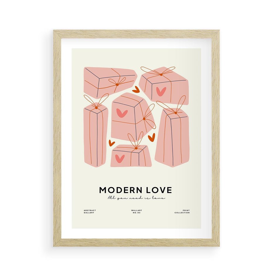 Plakat w ramie 50x70 - Nowoczesna Miłość - nowoczesna grafika, pastelowe kolory - rama drewno