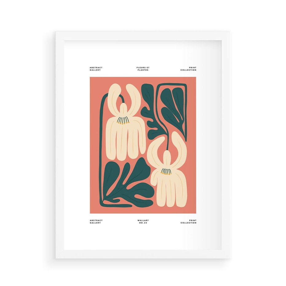 Plakat w ramie 50x70 - Migotliwe Echa - kwiaty, nowoczesna abstrakcja - rama biała