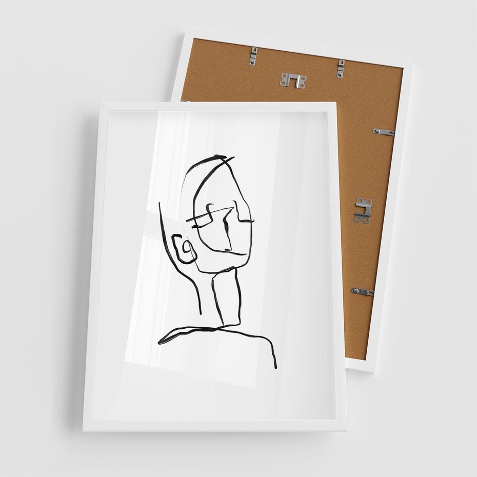 Plakat w ramie 50x70 - Migotliwe Widzenia - szkic twarzy, minimalistyczny niewyraźny - rama biała