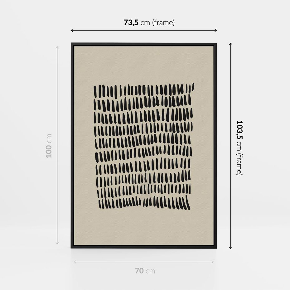 Obraz w ramie 70x100 - Energetyczne Pulsacje Nowości - boho plakat, czarne kropki kreski - rama czarna