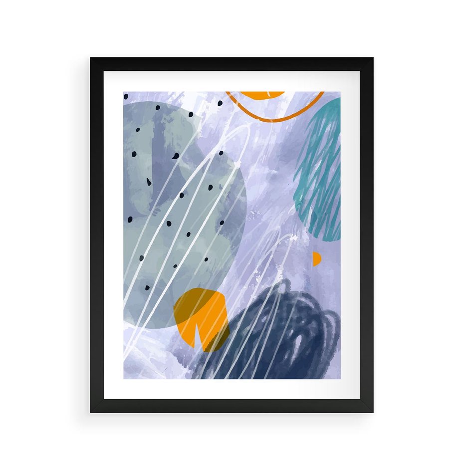 Plakat w ramie 40x50 - Pastelowe Przenikanie - abstrakcyjny plakat do młodzieżowego pokoju, granaty fiolety - rama czarna