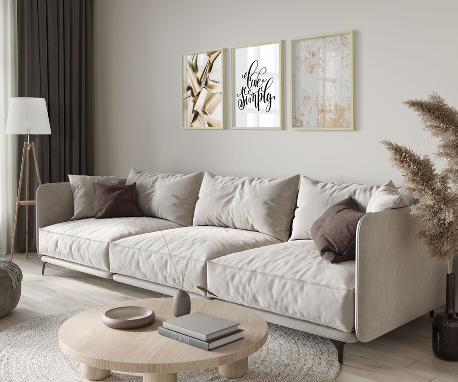 Zestaw obrazy w ramie 40x50 galeria - Prostota, minimalizm, typografia - rama drewno