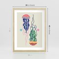 Plakat w ramie 30x40 - Morskie Pulsacje - nowoczesny optymistyczny plakat, kolorowe meduzy - rama drewno