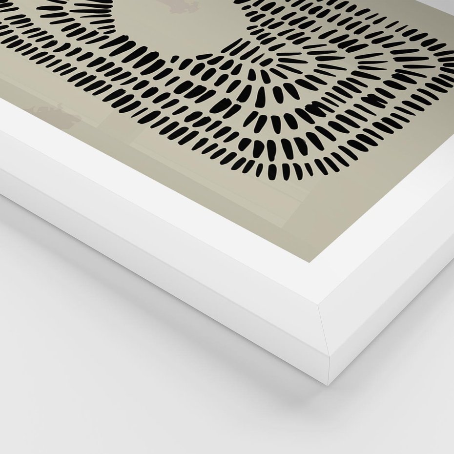 Plakat w ramie 50x70 - Zaklęte Wnętrza - boho plakat, czarne kropki kreski - rama biała