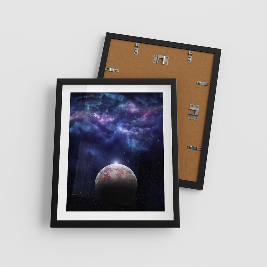 Plakat w ramie 40x50 - Kosmos - Ziemia i Księżyc - kosmos, ziemia - rama czarna