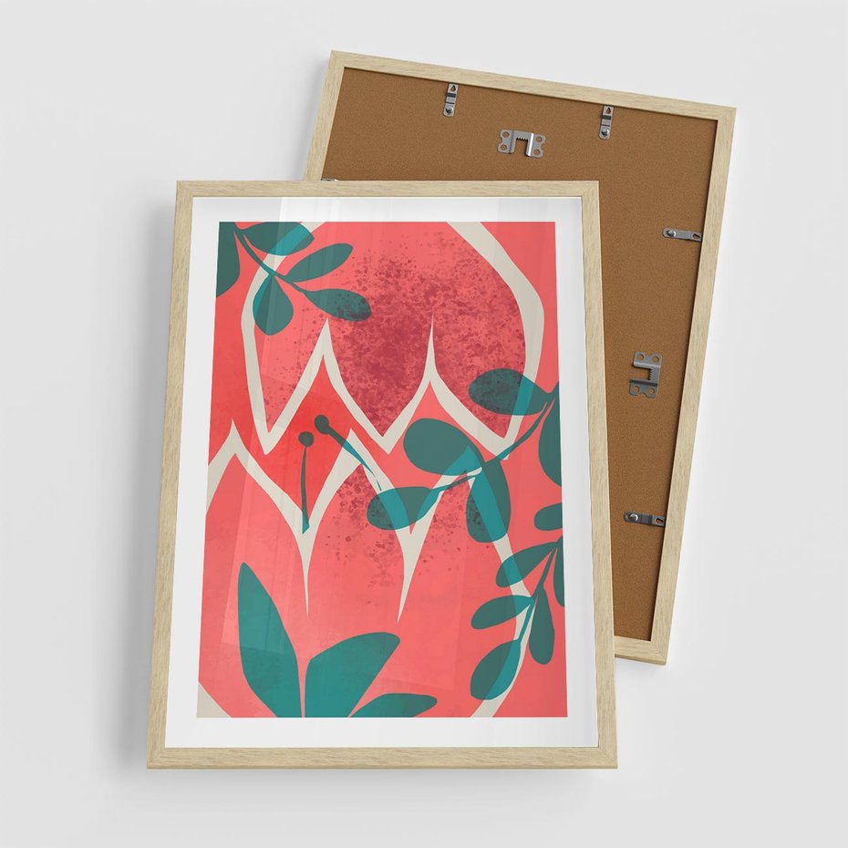 Plakat w ramie 50x70 - Migotliwe Kształty Plam - nowoczesny plakat, abstrakcyjne kwiaty - rama drewno