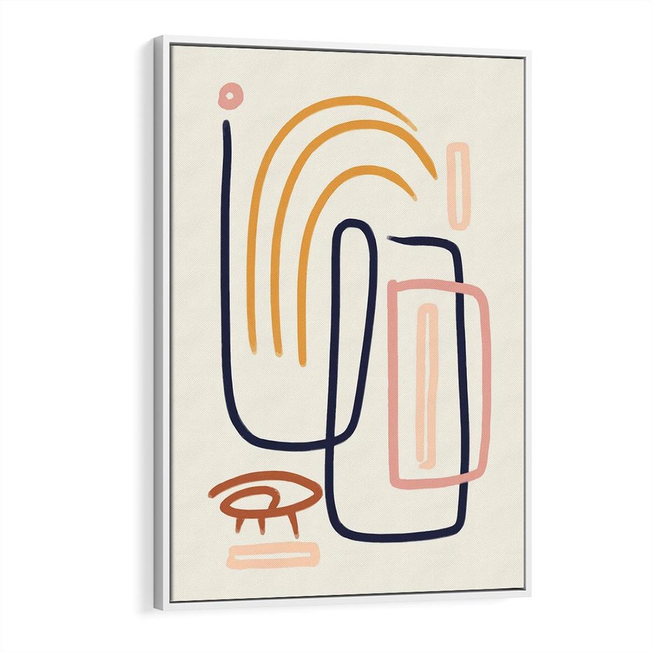 Obraz w ramie 70x100 - Abstrakcyjne Mrugnięcie - abstrakcja w stylu picasso, beżowe tło - rama biała