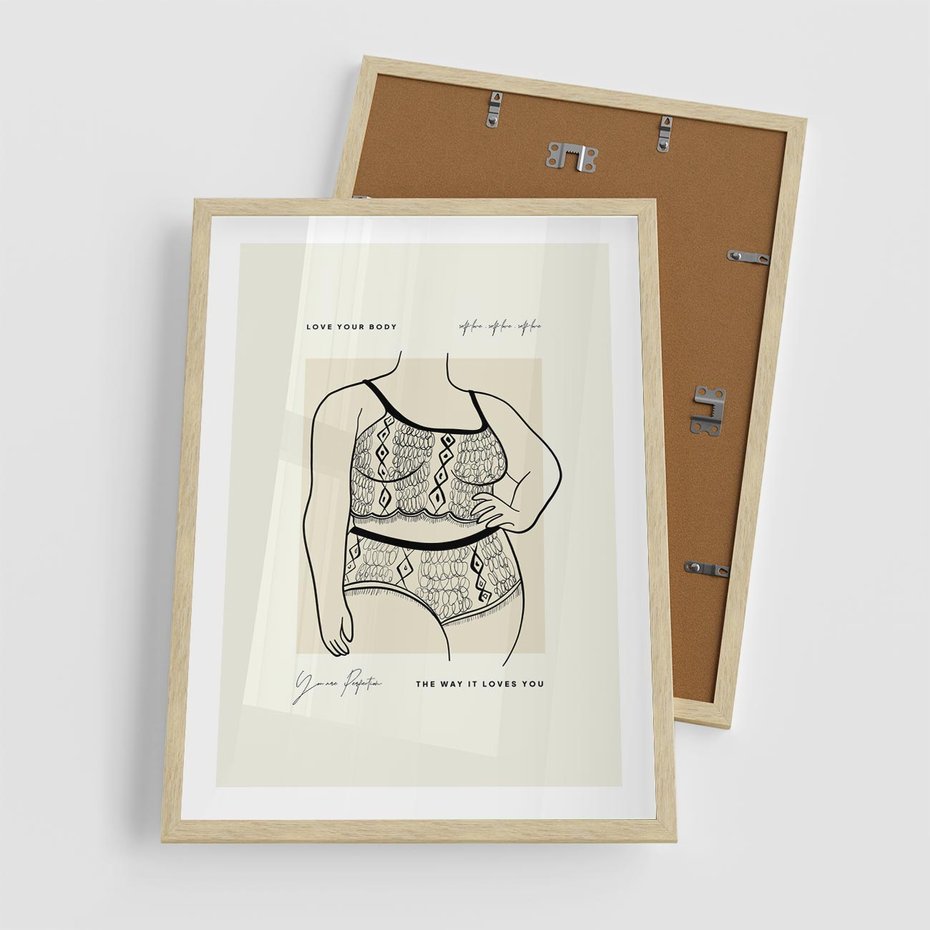 Plakat w ramie 50x70 - Spojrzenia Wewnętrznych Widoków - nowoczesna sztuka kobieca, plakat - rama drewno