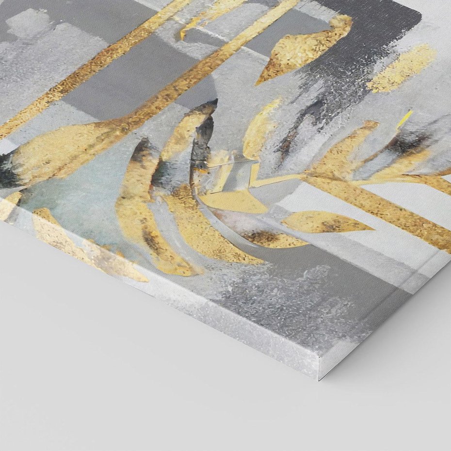 Obraz na płótnie 120x80 - Złote Palmy w Stylu Modern - geometryczne złote linie, szare tło