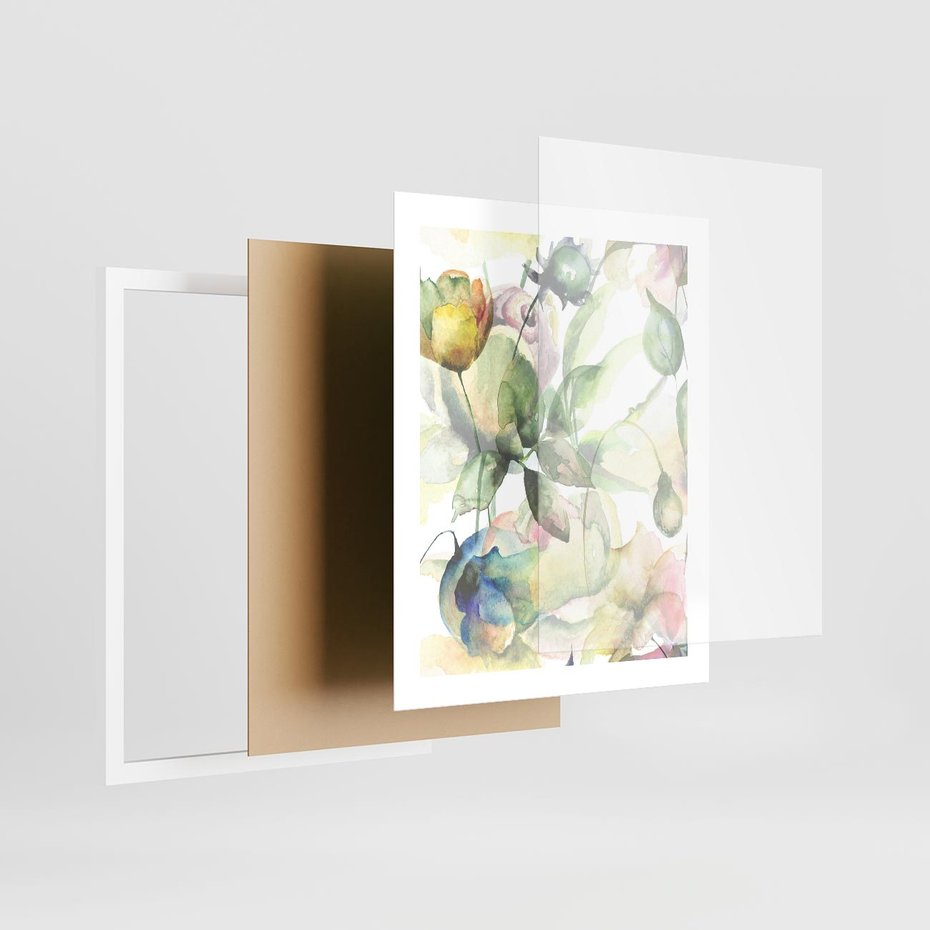 Plakat w ramie 40x50 - Delikatne Kolory - akwarelowe, kwiaty - rama biała
