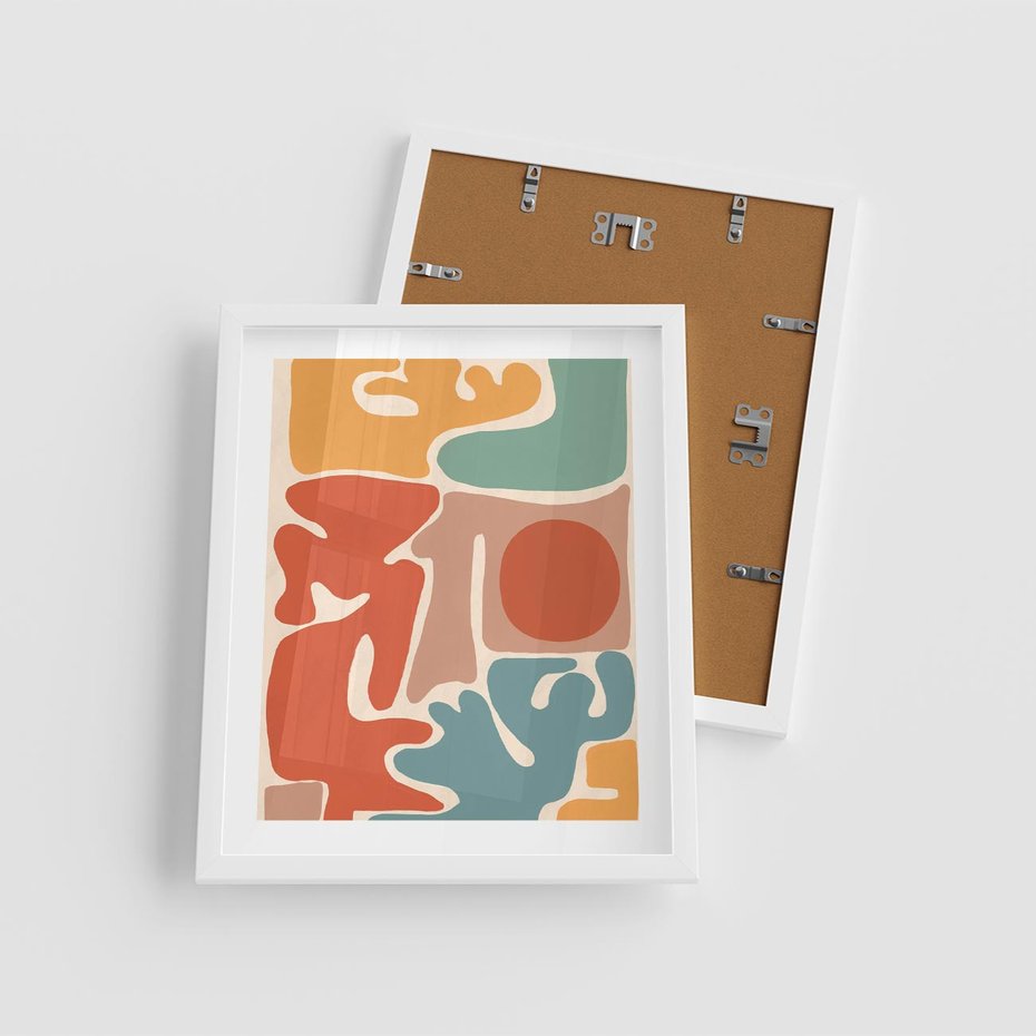 Plakat w ramie 40x50 - Pastelowa Symfonia Kształtów - abstrakcyjne kolorowe formy, pastelowe kolory - rama biała