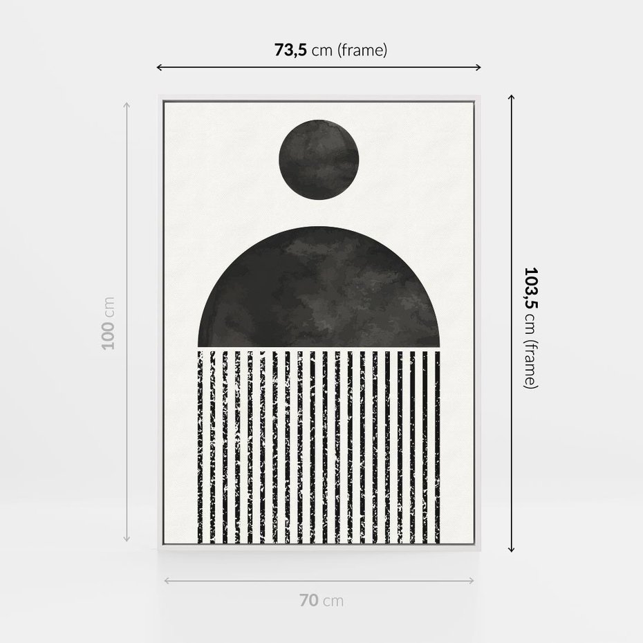 Obraz w ramie 70x100 - Księga Wibracji - abstrakcyjne czarno białe formy, minmalizm - rama biała