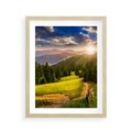 Plakat w ramie 40x50 - Zachód słońca na łące - zachód, łąka - rama drewno