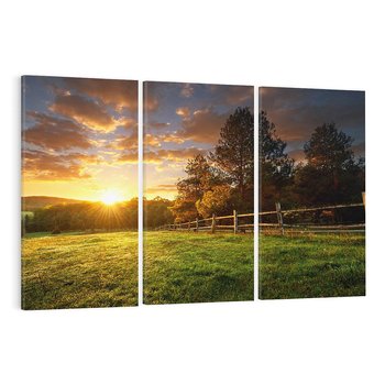 Obraz na płótnie 120x80 - Urok zachodu słońca na łące z drzewami - łąka, zachód