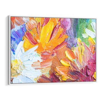 Obraz w ramie 70x50 - Kwiatowe Harmonie - zbliżenie na obraz olejny, gruba warstwa farby - rama biała