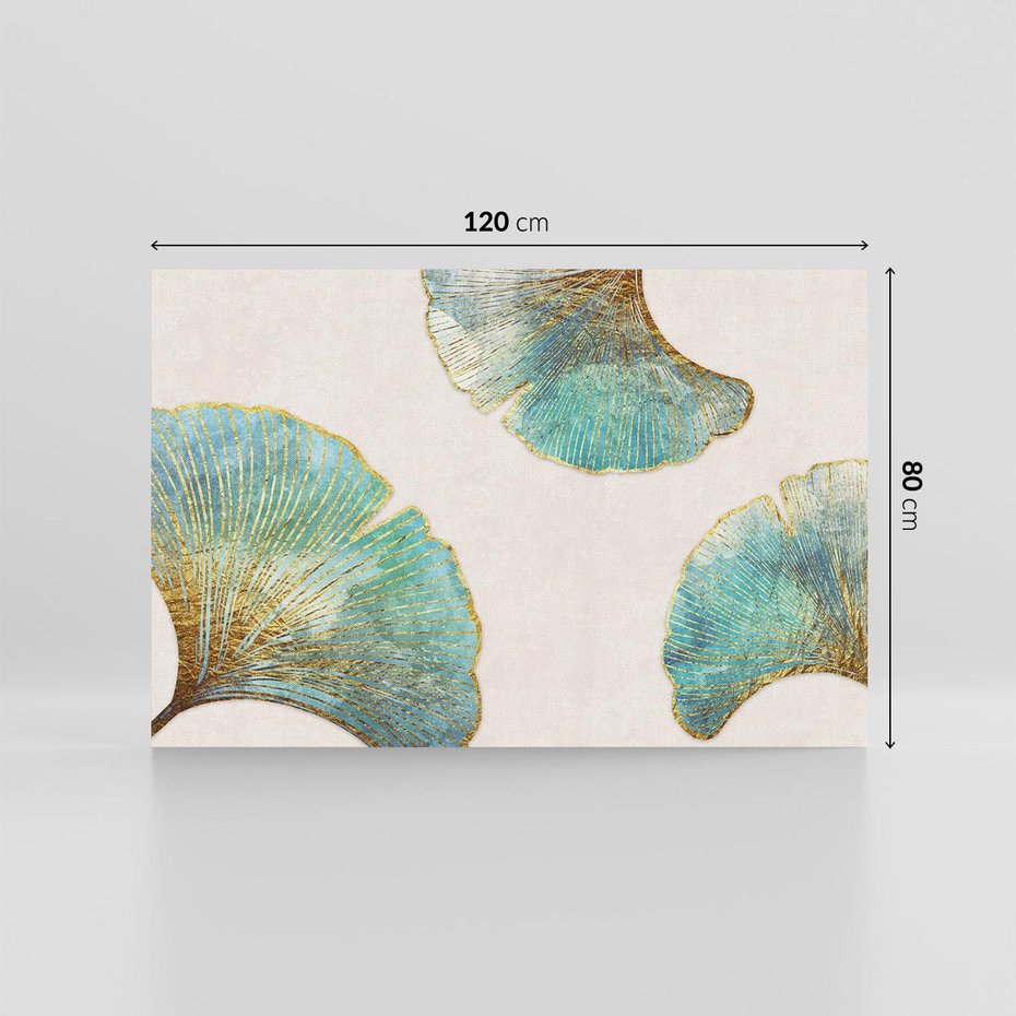 Obraz na płótnie 120x80 - Złota Melodia Liści - złote, turkusowe liście miłorzębu