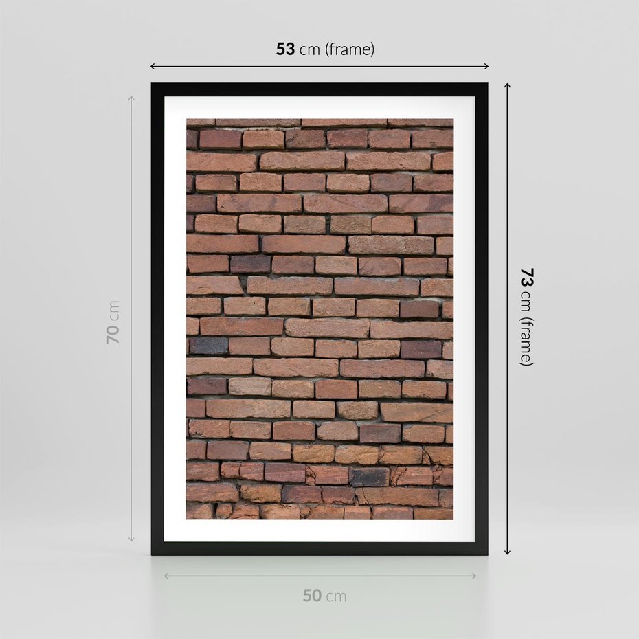 Plakat w ramie 50x70 - Mur cegieł: industrialny urok - cegły, mur - rama czarna