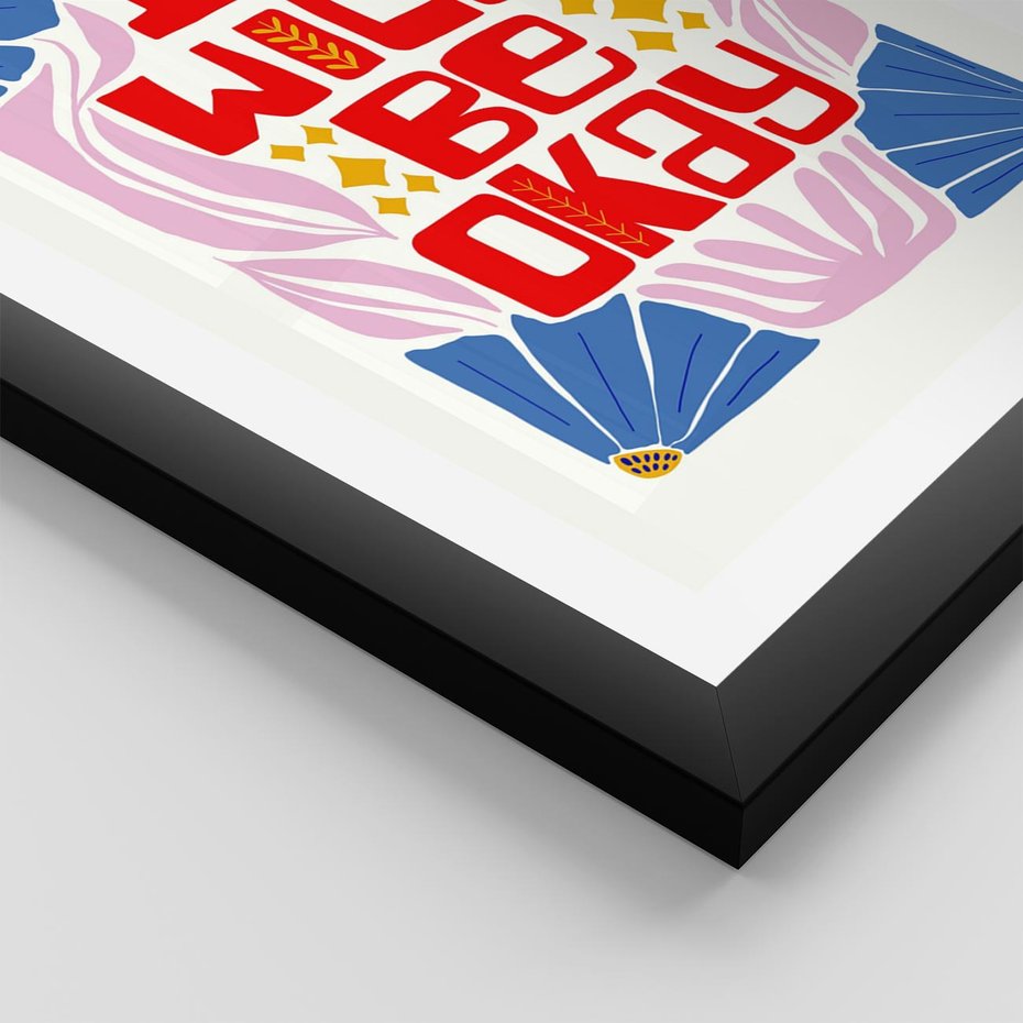 Plakat w ramie 40x50 - Kwiatowa Ekstaza - czerwona pozytywna typografia, kwiatowa kompozycja - rama czarna