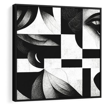 Obraz w ramie 50x50 - Harmonia świateł i cieni - abstrakcja czarno biała, geometria - rama czarna