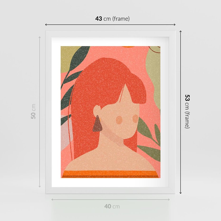 Plakat w ramie 40x50 - Kobieca Refleksja - nowoczesny plakat, styl retro - rama biała