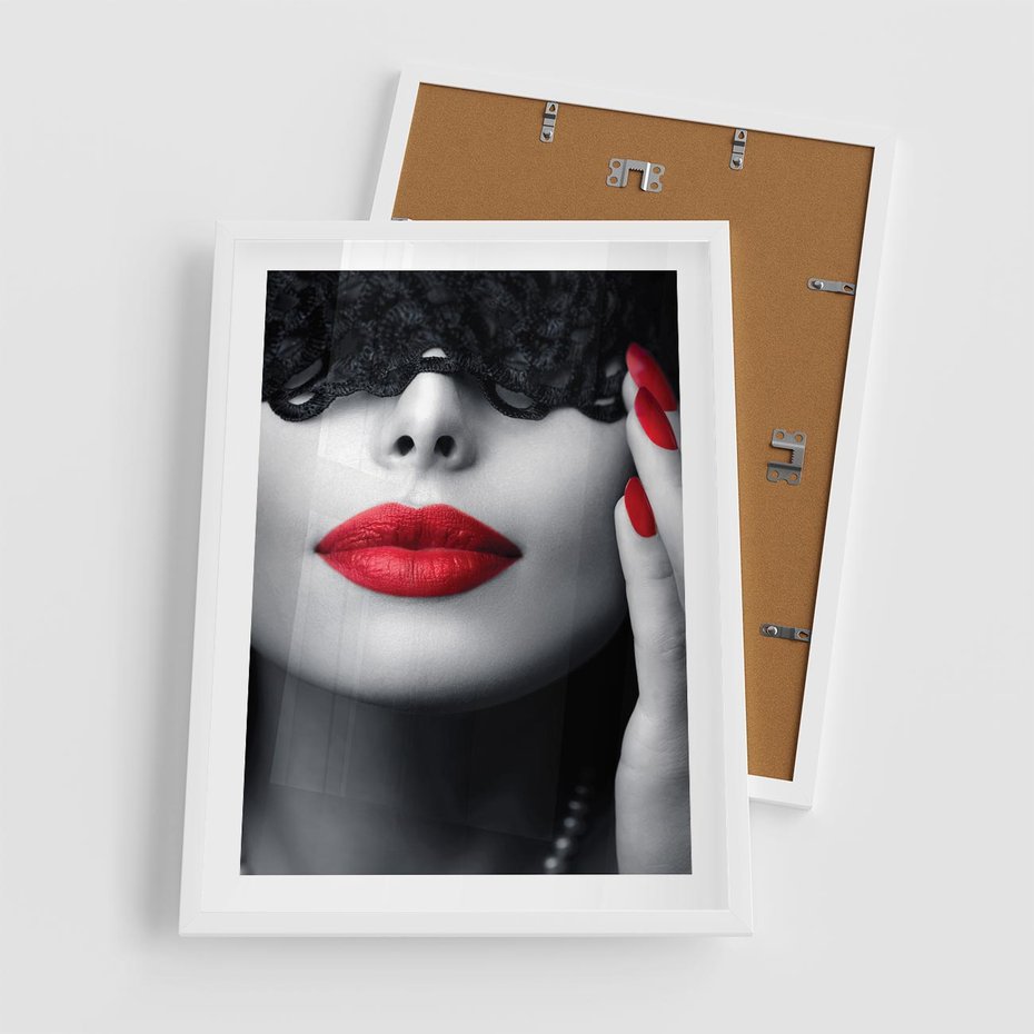 Plakat w ramie 50x70 - Piękno usta i szminka - usta, szminka - rama biała