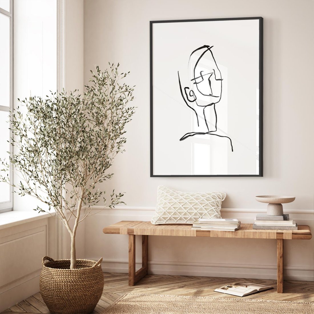 Plakat w ramie 50x70 - Migotliwe Widzenia - szkic twarzy, minimalistyczny niewyraźny - rama czarna