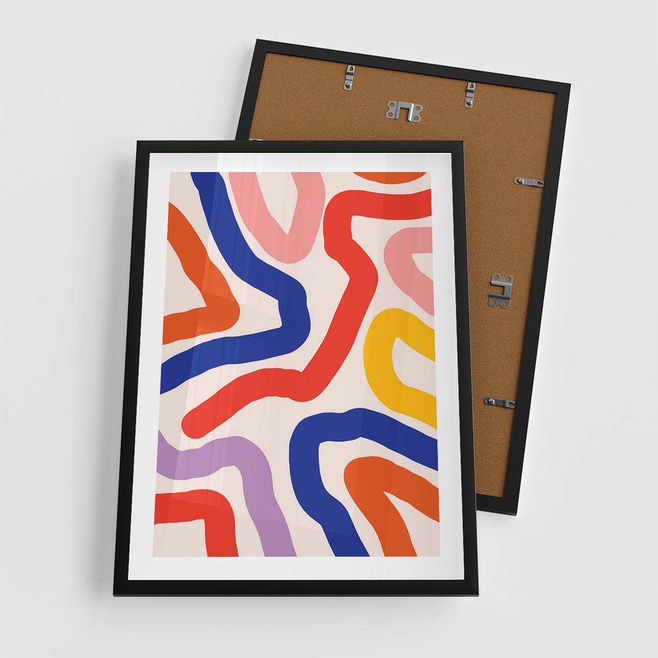 Plakat w ramie 50x70 - Intrygujące Widzenia - abstrakcyjny kolorowy obraz, kolorowe linie - rama czarna