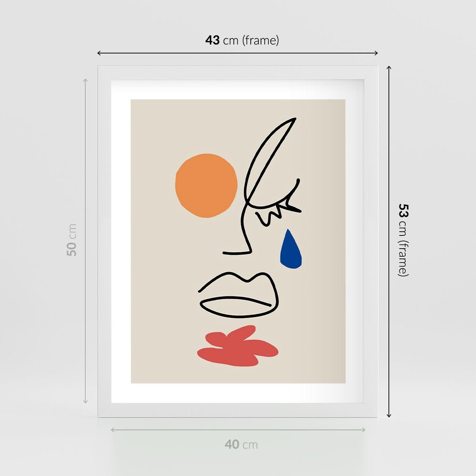 Plakat w ramie 40x50 - Impresje Plam - abstrakcyjny obraz, przypomina twarz - rama biała