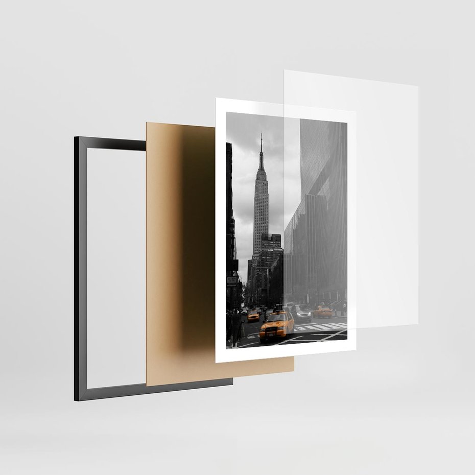 Plakat w ramie 50x70 - Nowy York, taksówka w ruchu - Nowy York, taksówka - rama czarna