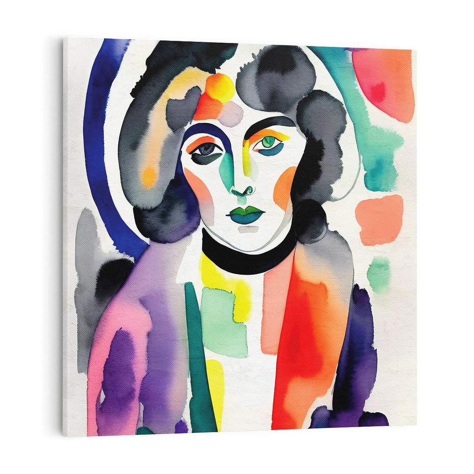 Obraz na płótnie 70x70 - Subtelne Akwarelowe Ulotności - abstrakcyjny akwarelowy portret kobiety, rozmyte farby