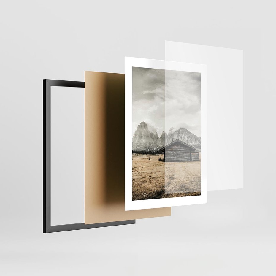 Plakat w ramie 30x40 - Surowa Przestrzeń i Górski Ustronny Azyl - chatka w górach, góry - rama czarna