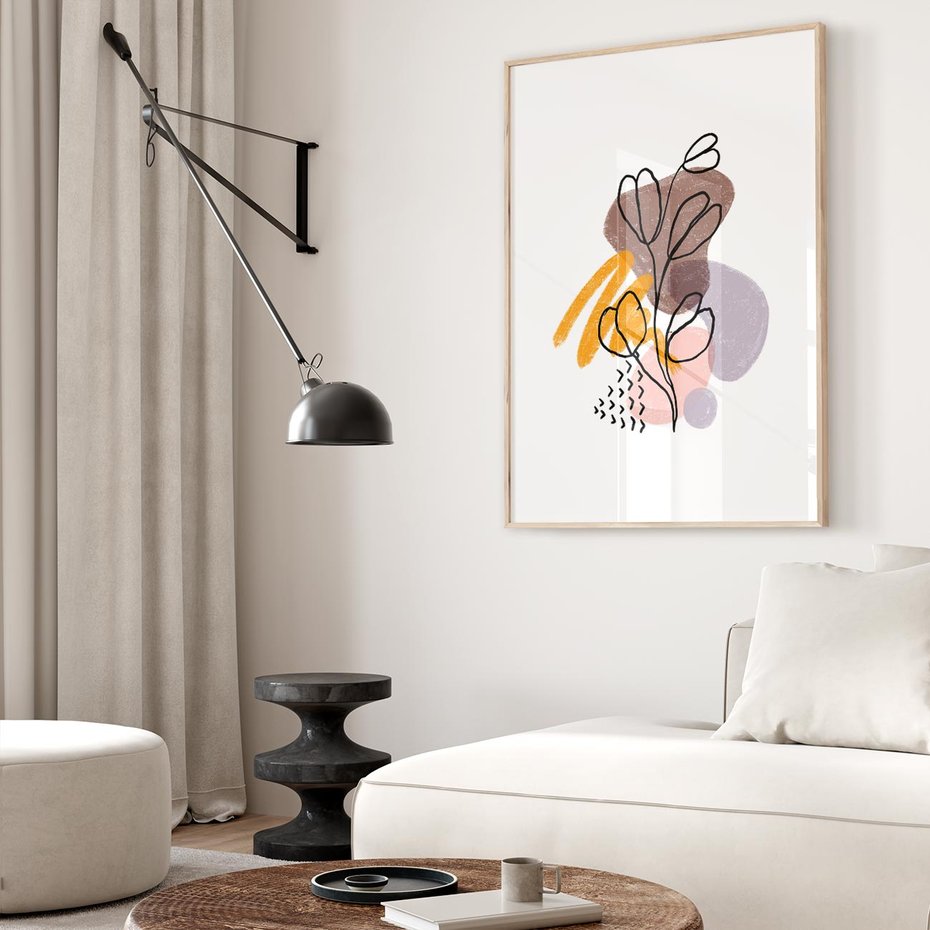 Plakat w ramie 50x70 - Bezgraniczne Widzenia - abstrakcyjna sztuka, liść gałązka - rama drewno