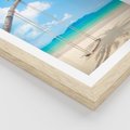 Plakat w ramie 40x50 - Hawajska palma i huśtawka na plaży - palma, huśtawka - rama drewno