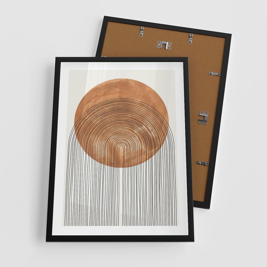 Plakat w ramie 50x70 - Konturem Kształtowane - koło, boho styl - rama czarna