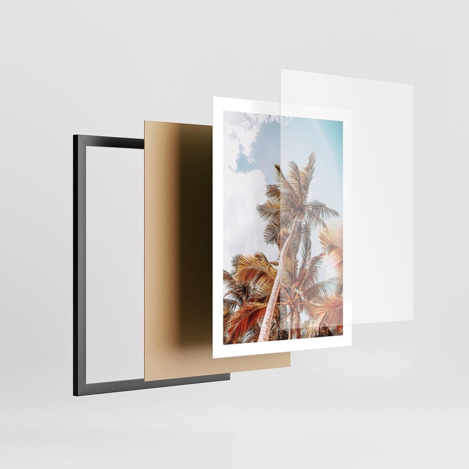 Plakat w ramie 50x70 - Plażowa Idylla z Palmami - palmy, rajska plaża - rama czarna