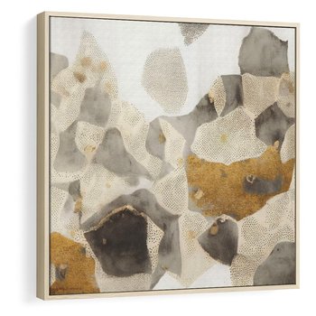 Obraz w ramie 50x50 - Nowoczesne Złoto i Szarość - plamy, złoto - rama drewno