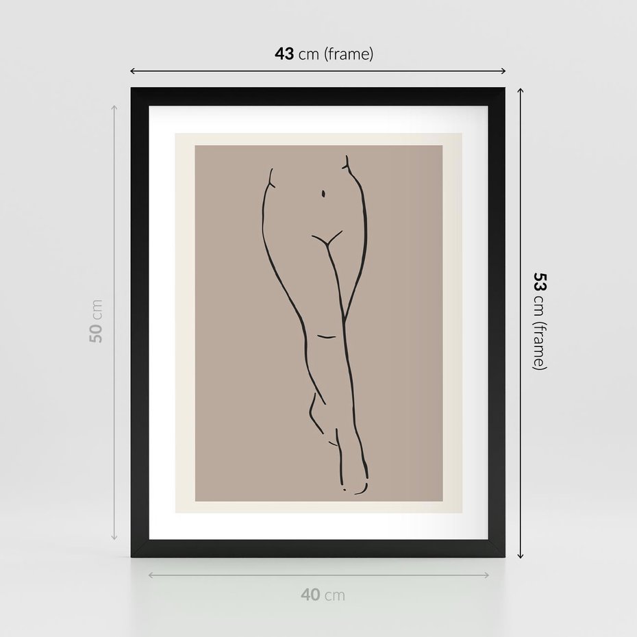 Plakat w ramie 40x50 - Intrygujące Szkice - mnimalistyczny akt kobiecy, beżowa tonacja - rama czarna