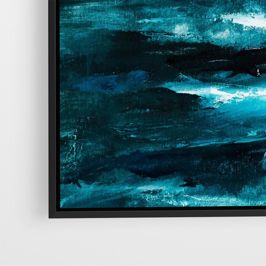 Obraz w ramie 70x50 - Burza Nad Granatowym Oceanem - piękny marynistyczny obraz olejny, wzburzone ciemne morze - rama czarna